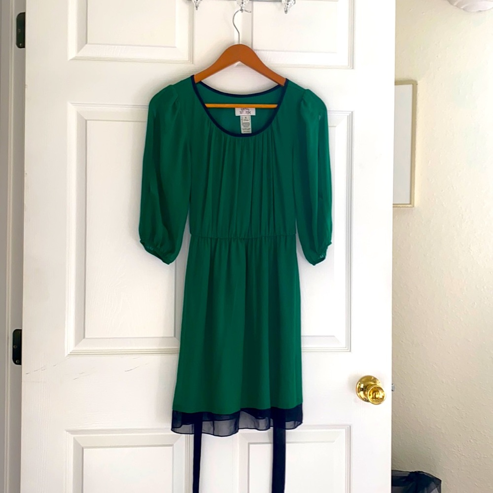 Chiffon Green and Navy Blue detail dress